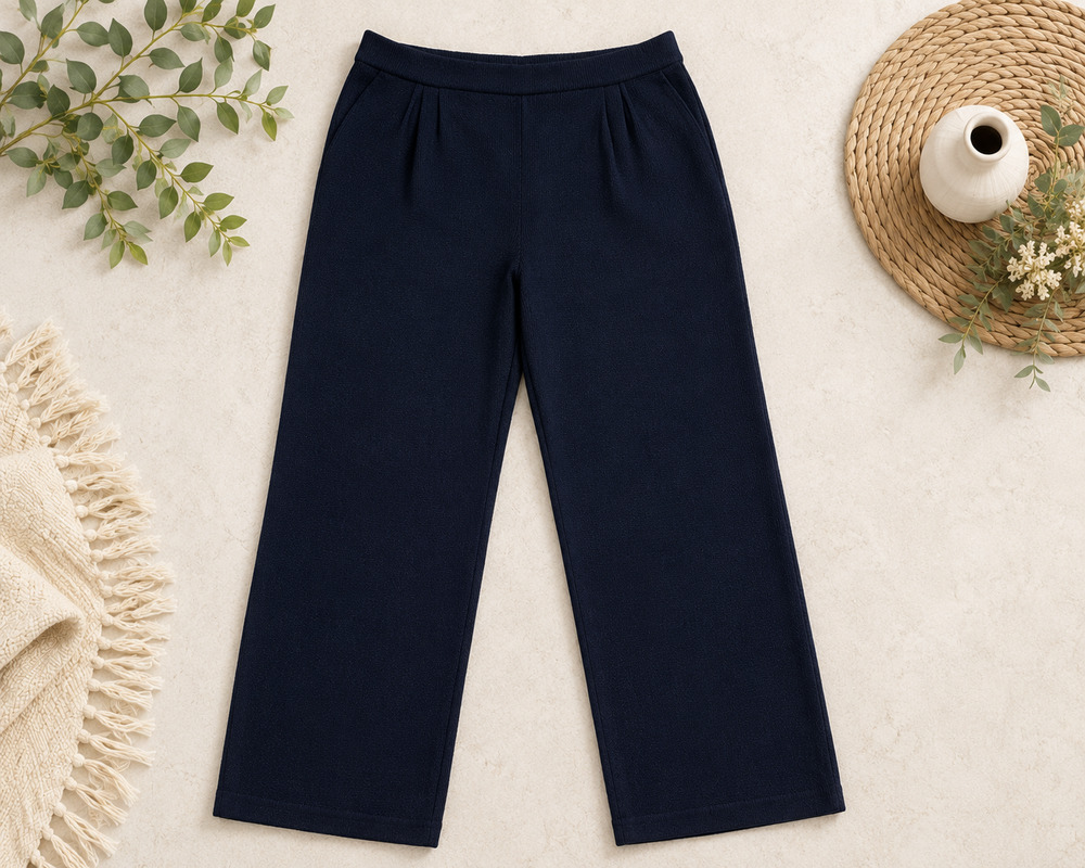 St John Collection Marie Gray Knit Pants Navy Pull On Straight Leg Size 12 USA